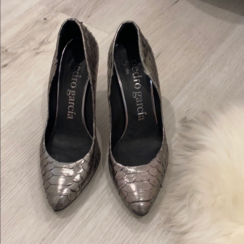 Pedro Garcia Metallic Snakeskin Pumps
